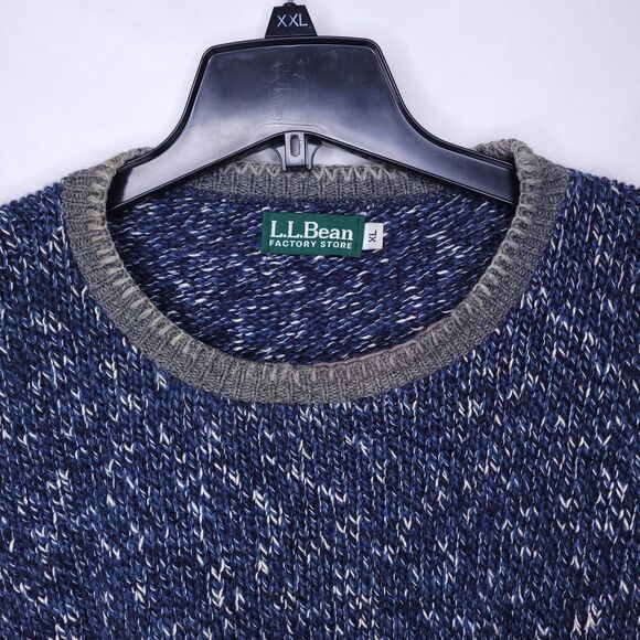 LL Bean Wool Sweater Mens XL Blue, White Crewneck Vintage - Picture 2 of 11